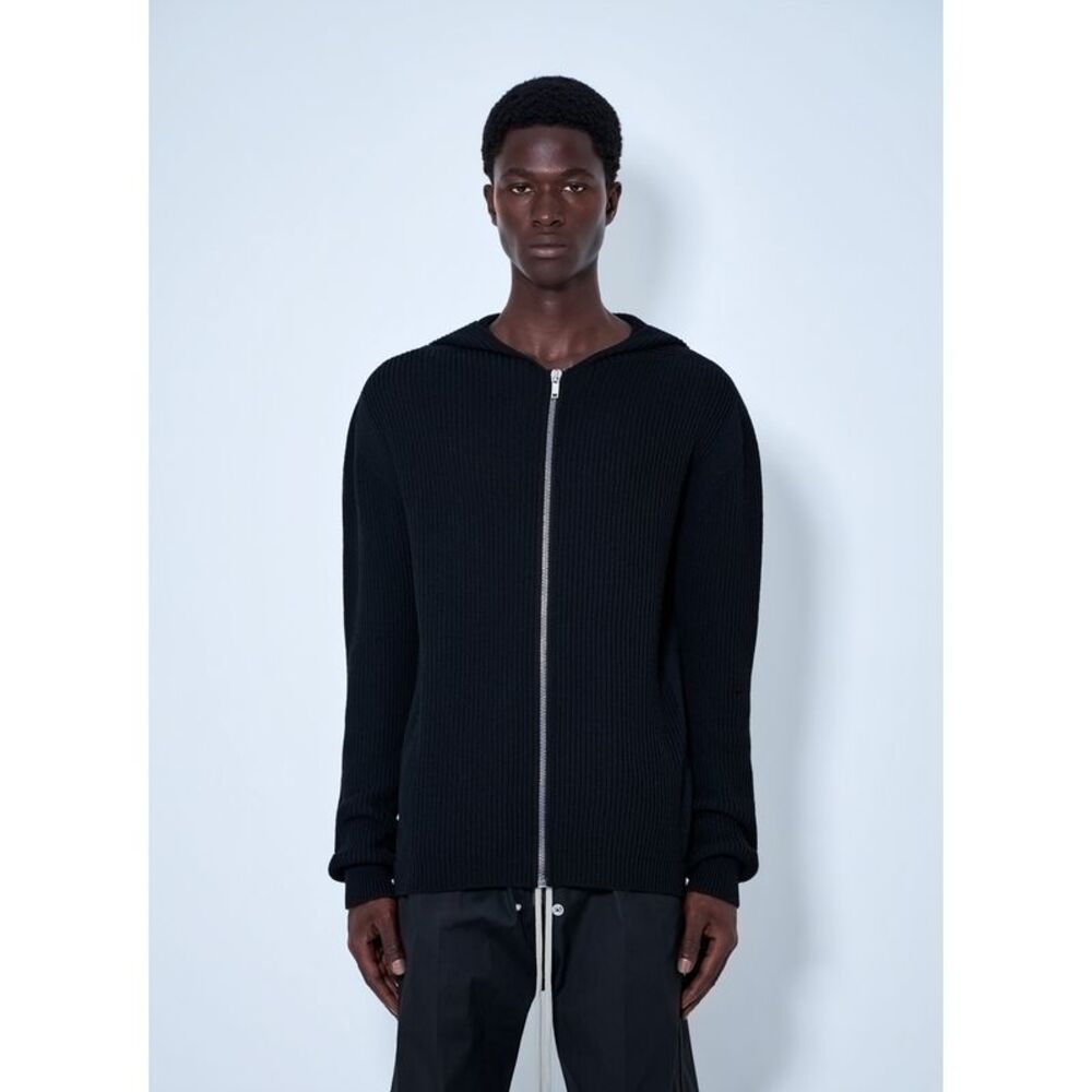 Rick Owens Men Ribbed Knit Zip Hoodie